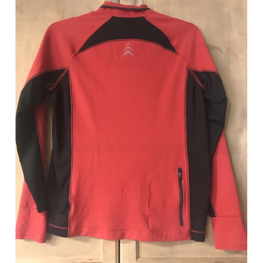 REI 1/4 Zip Pullover Med Red/Black Zip Pocket Thumb hole On Sleeve